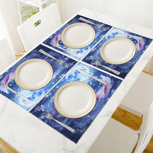 Miniatura 5 de Nine Tailed Fox Cherry Flowers Placemats Set of 6 Resistant Table Mats Washable Place Mats for Dinner Party Table Decoration