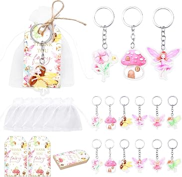 Serencatcher Fairy Birthday Party Favors, 72Pcs Fairy Baby Shower Party Favor Includes Keychain Thank You Tags for Fairy Theme Baby Shower Birthday Party Bridal Shower Wedding Bachelorette