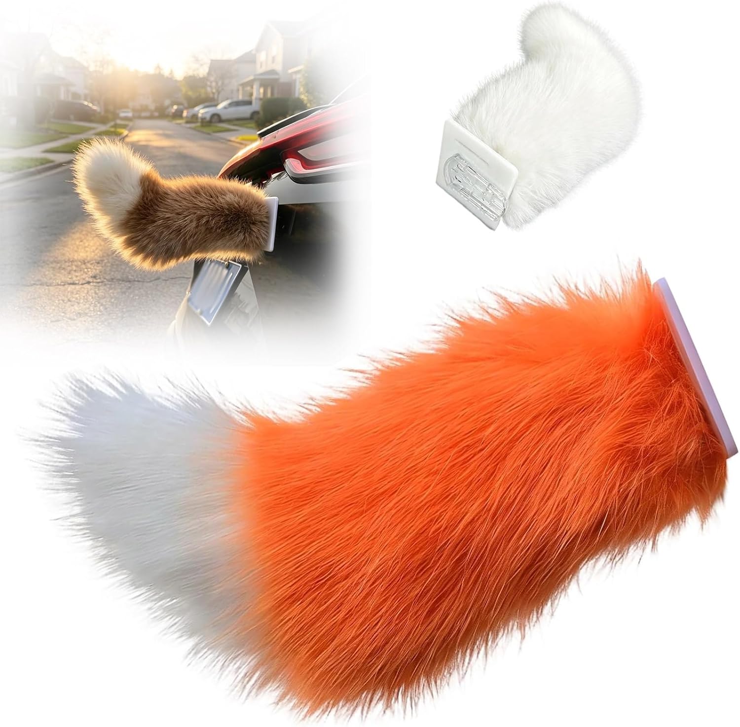 Remote Control Electric Car Tail, Cute Fuzzy Tail Car Decoration, Rechargeable Plush Animal Moving Tails with Voice & Touch Control, for SUV Bike Motorcycle (F)