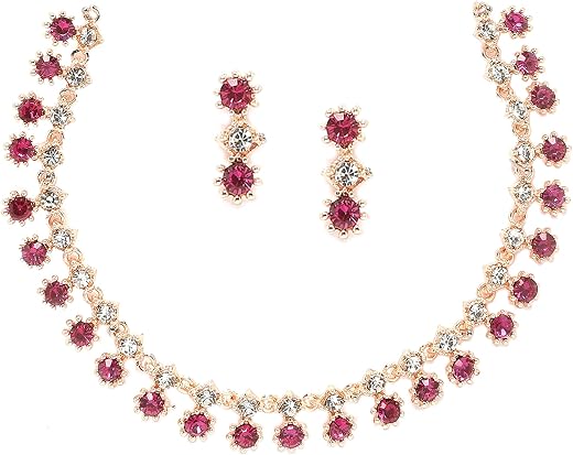 ZENEME Rose Gold-Plated American Diamond Studded Star Shaped Necklace With Earrings Jewellery Set For Girls and Women