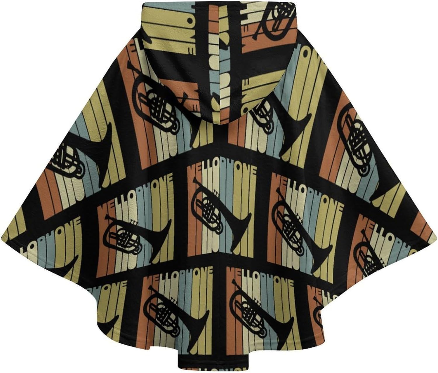 Vintage Mellophone Silhouette Wearable Blanket with Hooded Flannel Blankets Cape with Pocket