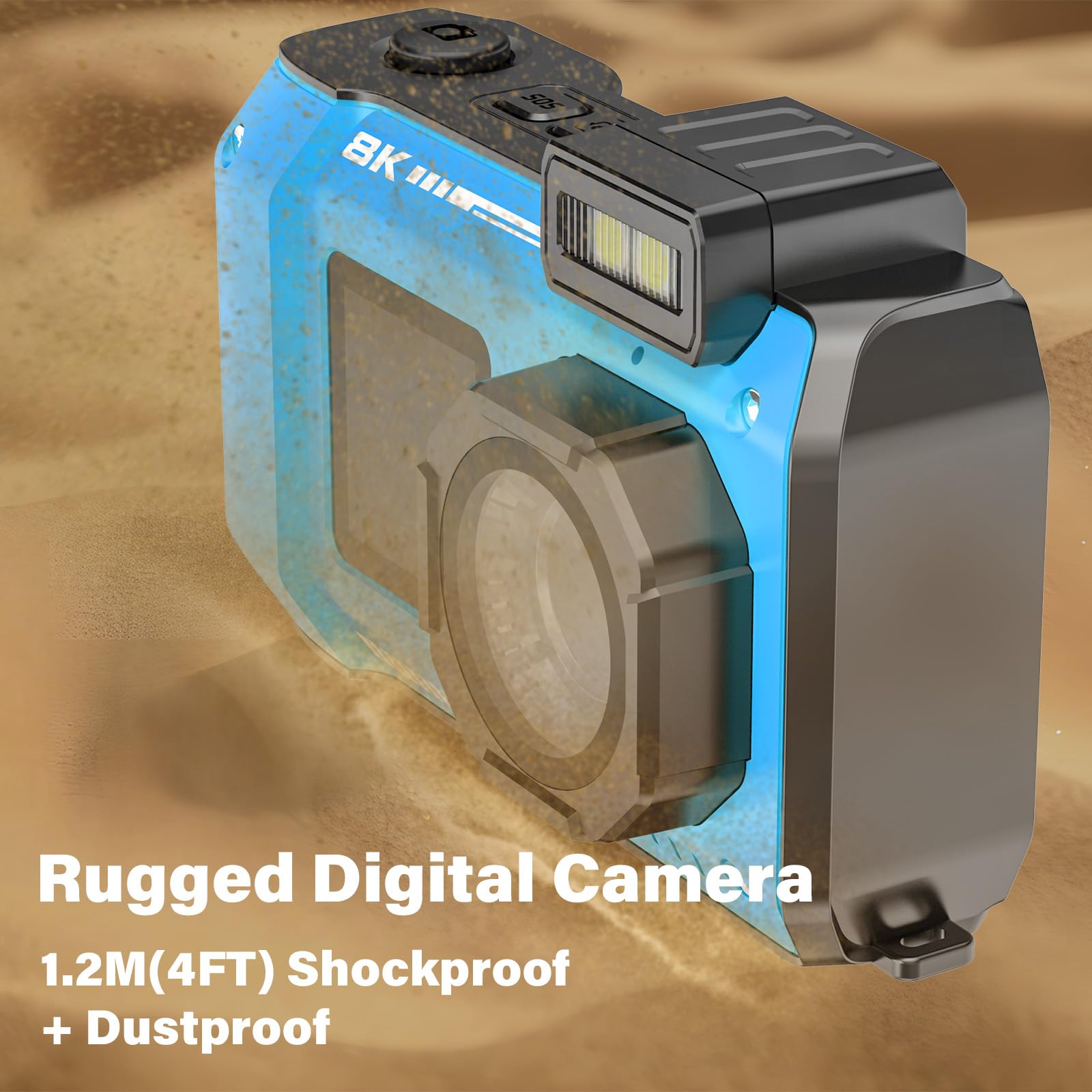 Digitalkamera, 8K Unterwasserkamera, 70MP Autofokus 33FT WiFi Digitalkamera wasserdichte mit 64GB Karte, Dual-Screen Selfie 2500mAh Batterie, 16X schwimmfähig Digital für Schnorcheln