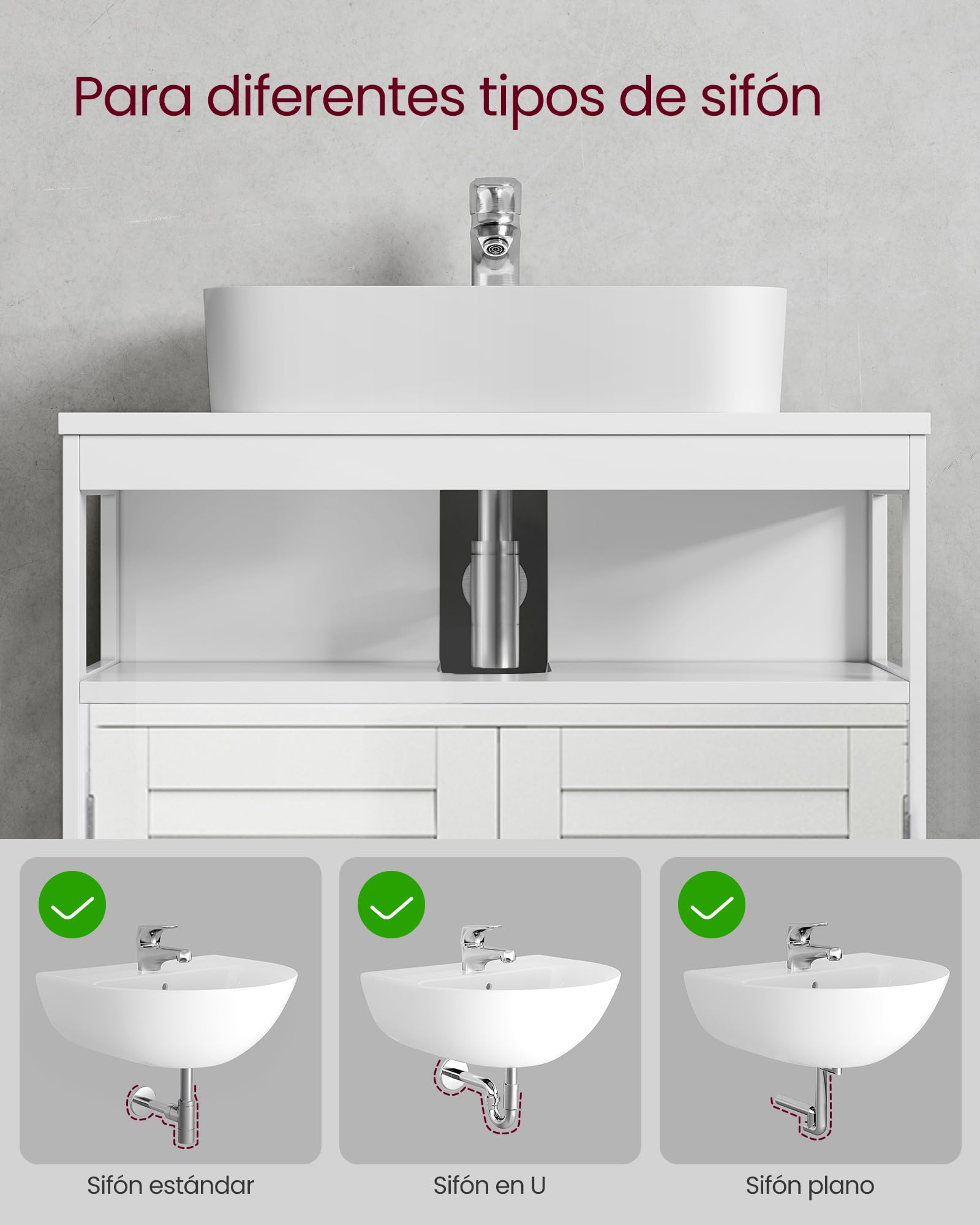 VASAGLE Mueble Bajo Lavabo, Mueble de Baño, Armario Bajo Lavabo, con 2 Puertas de Lamas, Mucho Almacenamiento, Estilo Moderno, 30 x 60 x 60 cm, Blanco BBC02WT