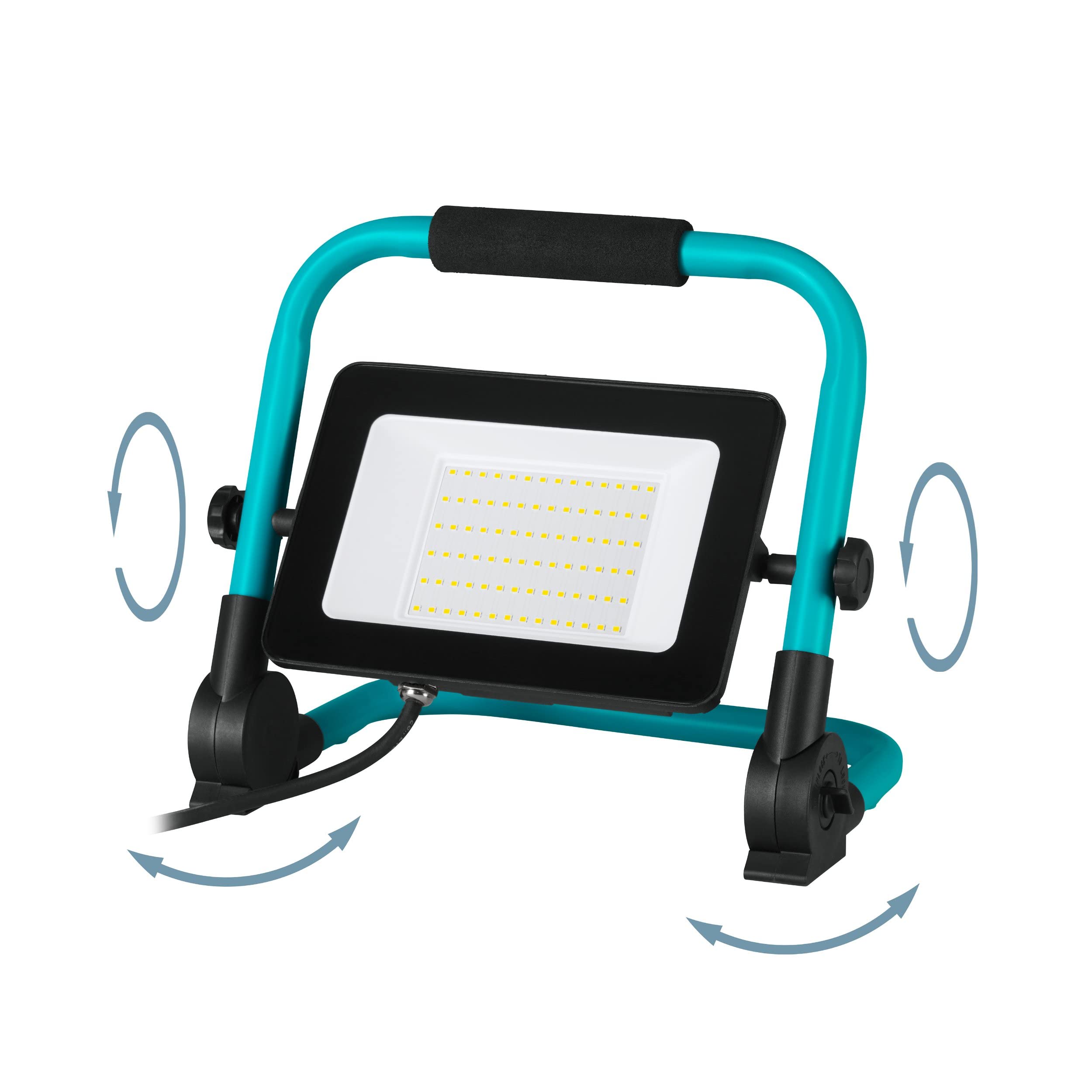 EGLO LED Baustrahler, tragbare Arbeitsleuchte aus Aluminium und Kunststoff | Arbeitsscheinwerfer in türkis und schwarz, Werkstattlampe schwenkbar, IP65, neutralweiß, 4500lm