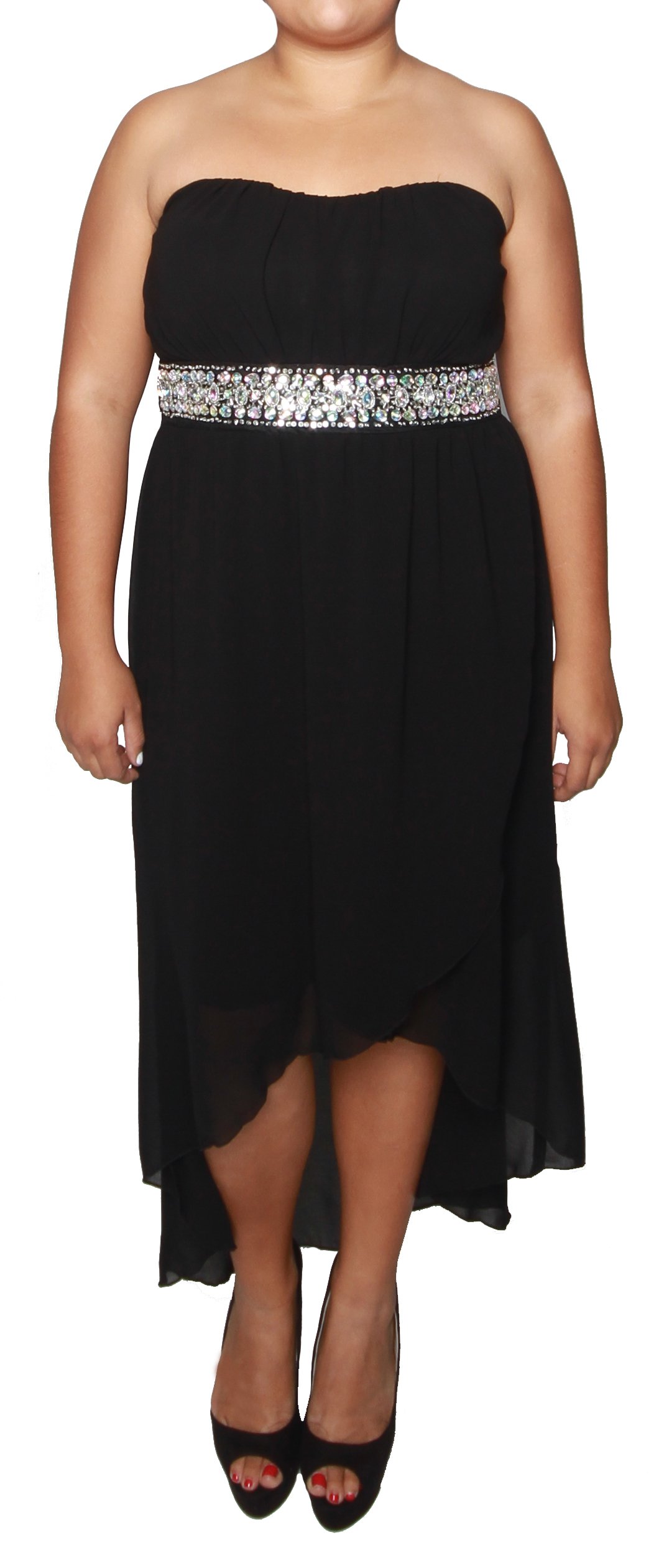 Libian Women's Junior Plus Size High Low Chiffon Tube Dress with Trim