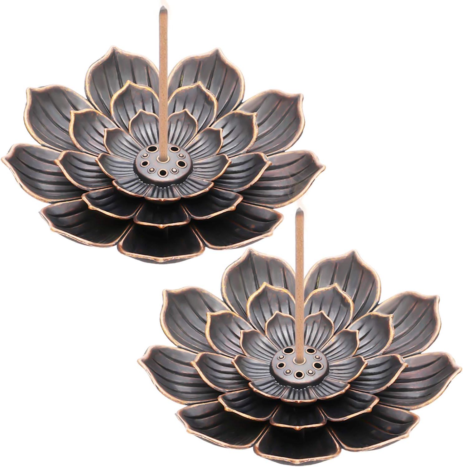 2 Pieces Brass Lotus Holder Lotus Stick Incense Holder Cone Incense Burner with Ash Catcher for Home Office Tea House Accessories