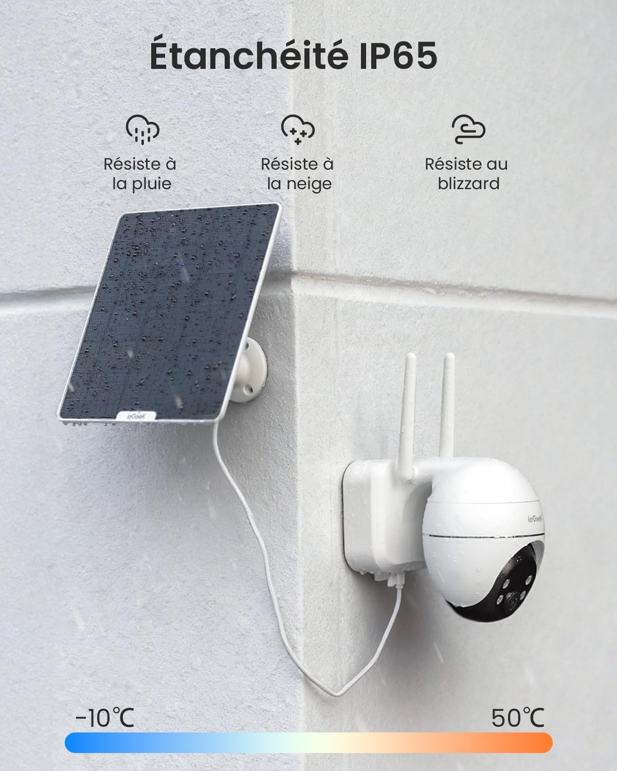 ieGeek 24/7 Enregistrement AOV 2K Camera Surveillance WiFi Exterieure sans Fil Solaire, Suivi Automatique, 360° PTZ, Batterie 9000mAh, 30m Détection Humaine par AI, Alarme Lumineuse et Sonore, S7