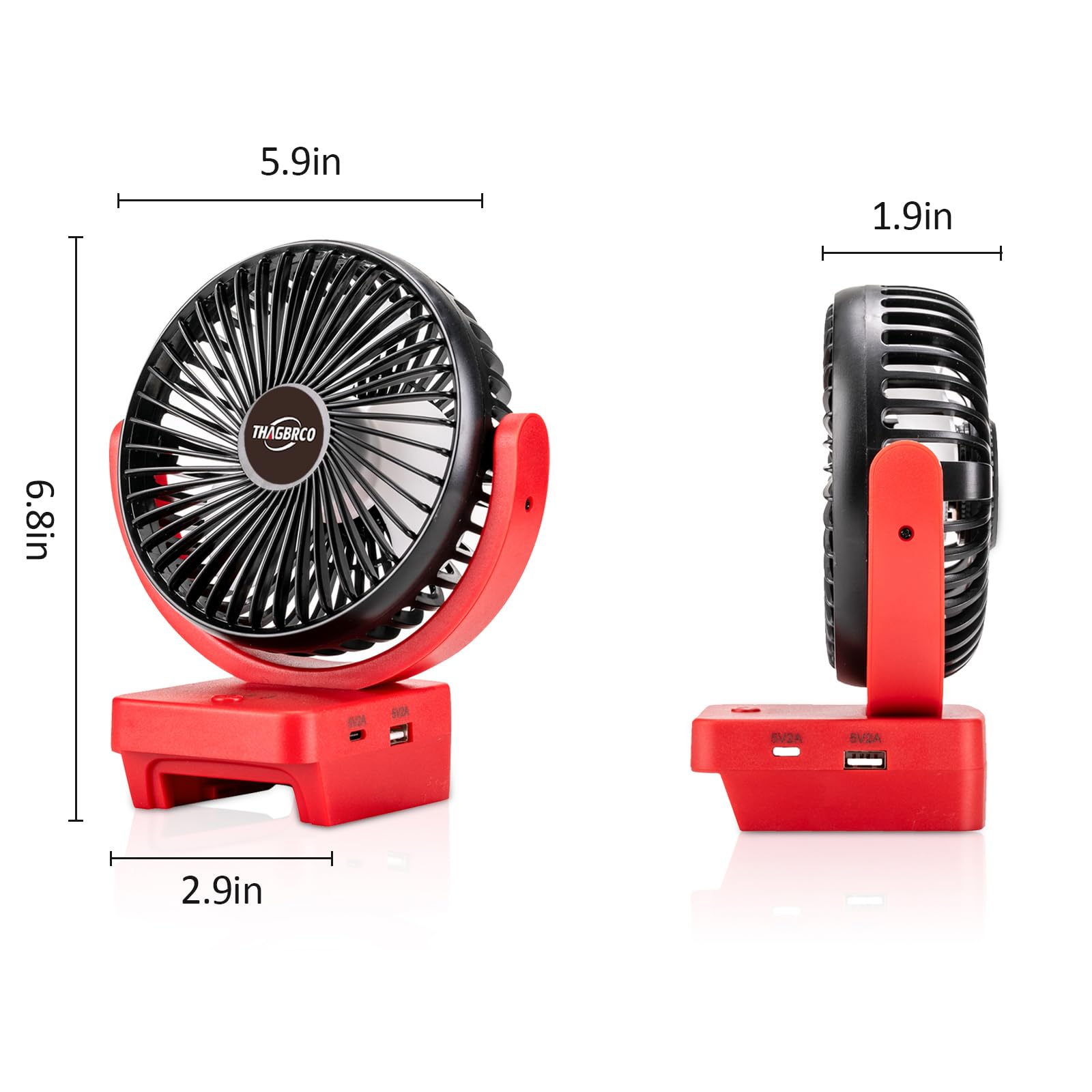 Ventilatore wireless per fan Compatibile con Einhell a batteria da 18 V, motore senza spazzole con ricarica rapida USB A+C, motore senza spazzole, per campeggio, officina e cantieri