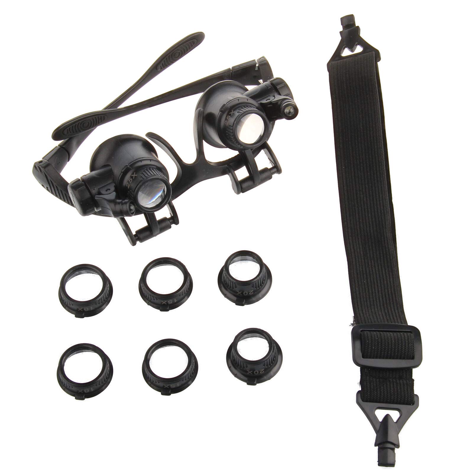 Headset Fernglas Lupe, Stirnband Lupe mit LED-Licht, 25-fache Vergrößerung Auge Glas Lupe Juwelier Uhr Reparatur Kit LED Licht 20X