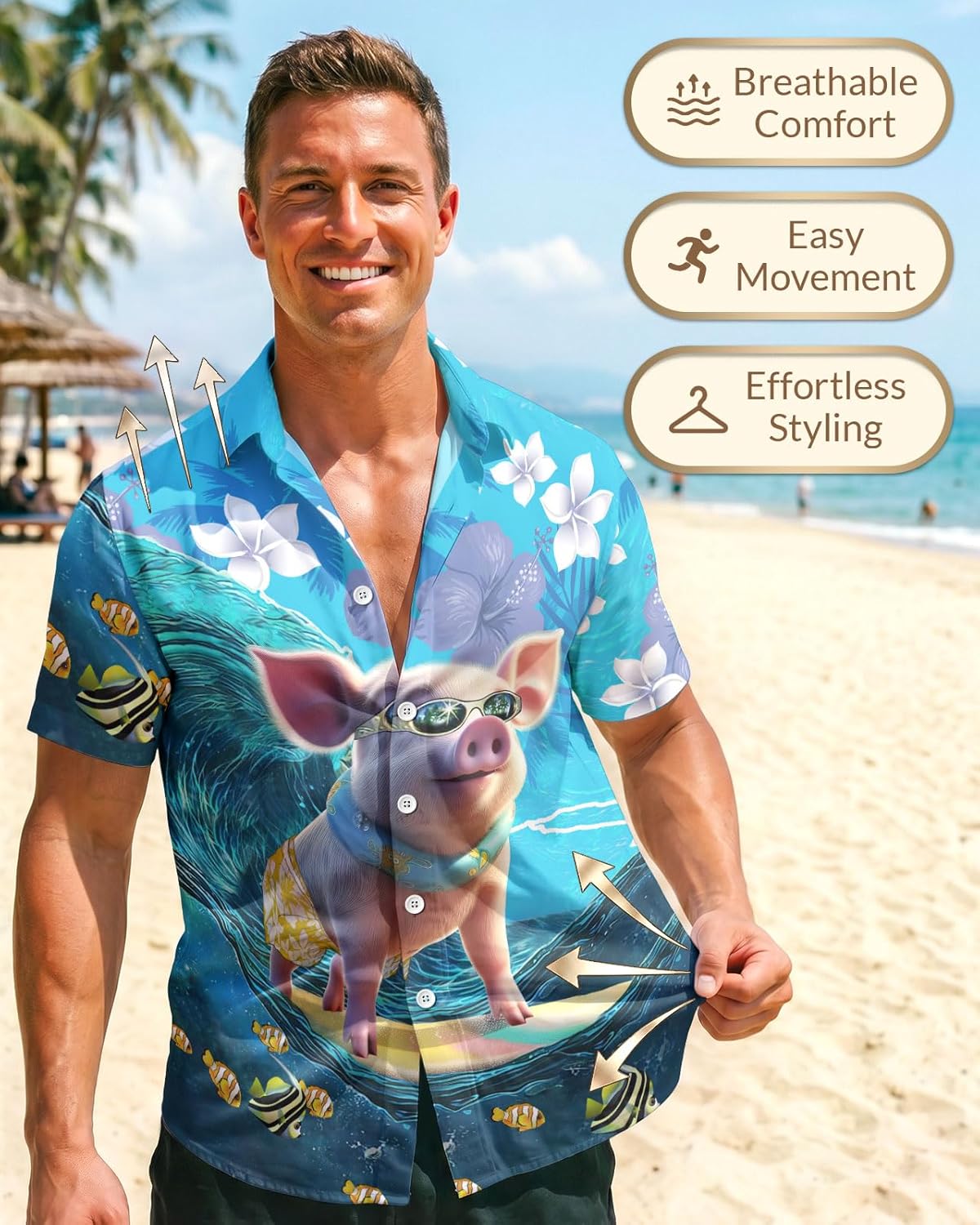Men's Vibrant Tropical Beach Shirt - Colorful Flamingo Floral Button Down - Funky Summer Party Short Sleeve Shirt