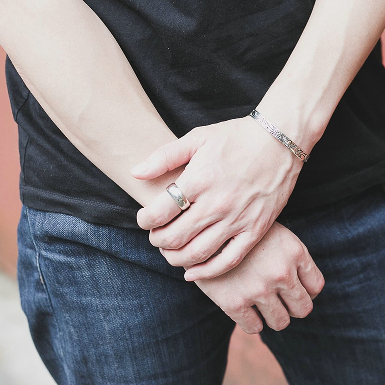 Vintage Herren Hochzeitsversprechen Band Ringe Poliert Silber Ring Breit 9mm Edelstahlringe Für Männer Geschenk für Freund, Größe 52 (16.6) - 65 (20.7)