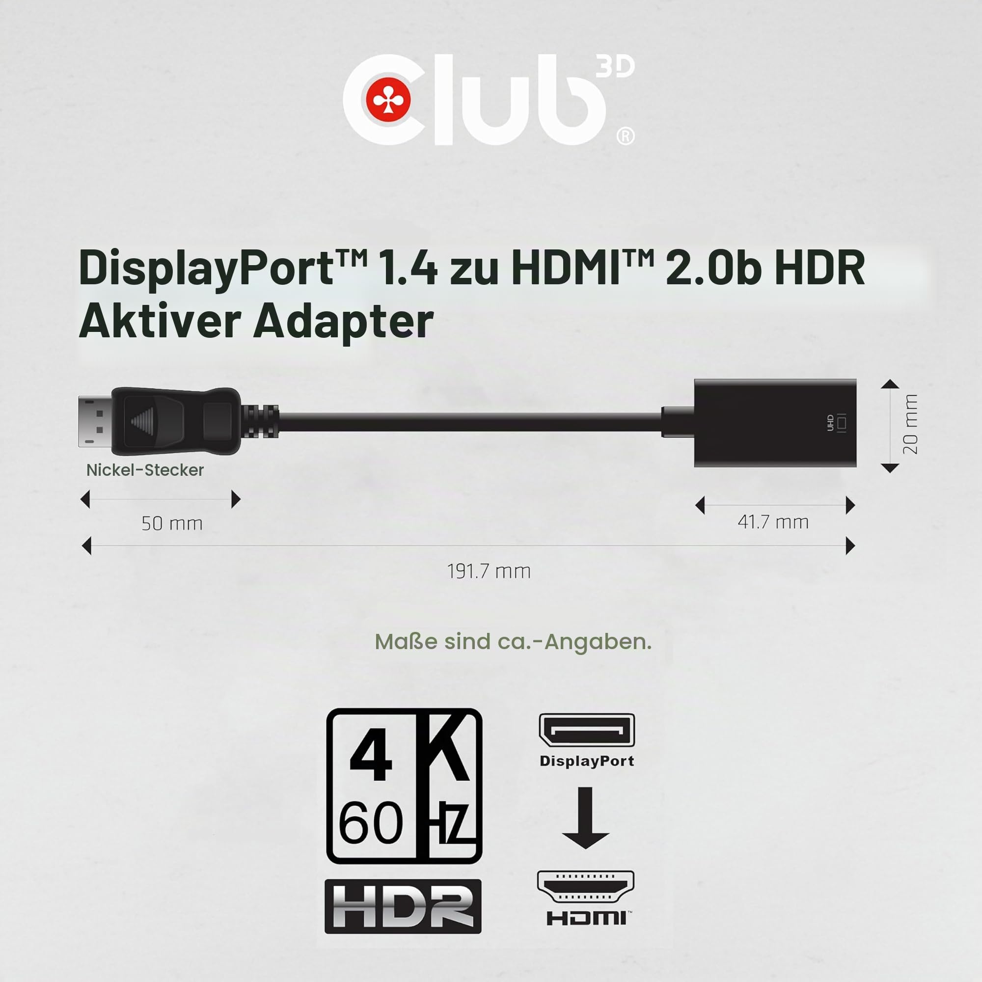 Club 3D CAC-1080 DisplayPort 1.4 auf HDMI 2.0a HDR Aktiver schwarz