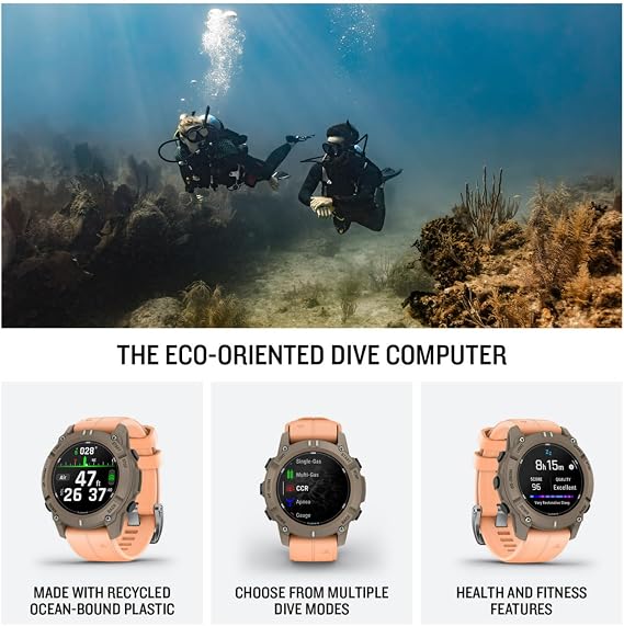 Garmin DescentTM G2, Watch-Style Dive Computer, Bright AMOLED Display, Multiple Dive Modes, Health and Wellness Features, Paloma with Shell Pink Band