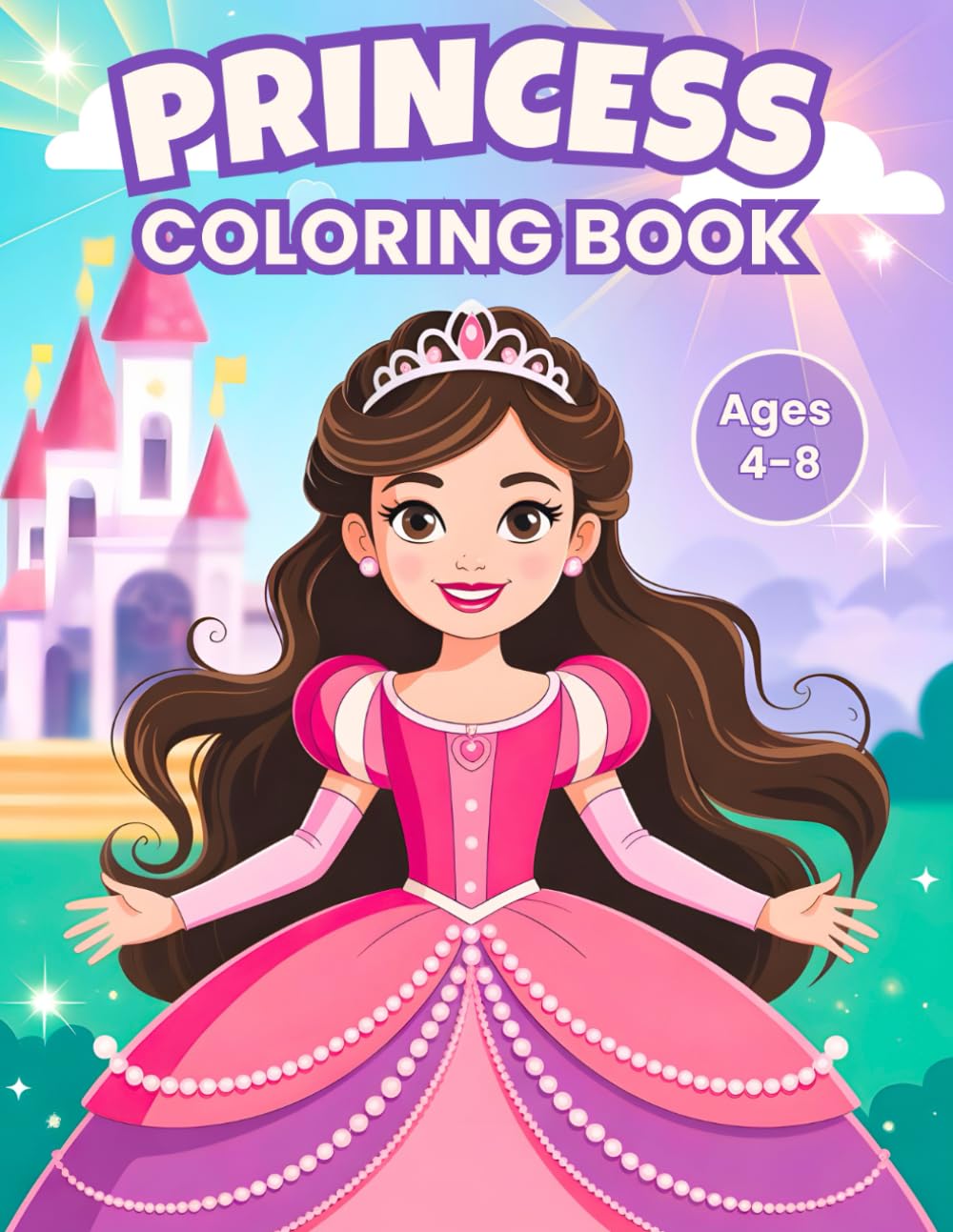 Princess Coloring Book for Kids Ages 4–8: 50 Cute, Fun and Magical Coloring Pages