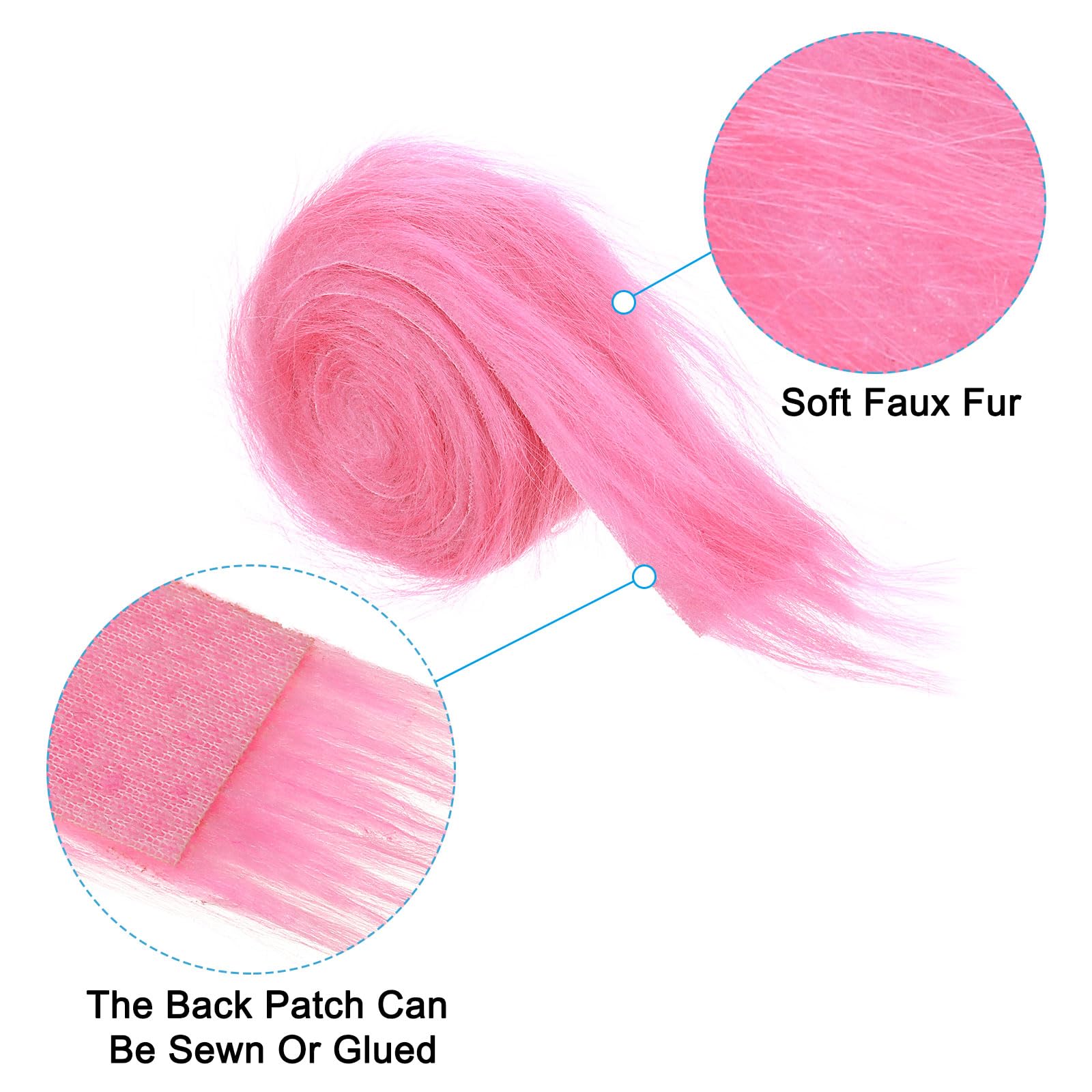 PATIKIL 4.9ft x 2 in Faux Fur Fabric Roll, Plush Precut Strips for DIY Craft Christmas Decoration Cosplay Costume, Pink - Image 3