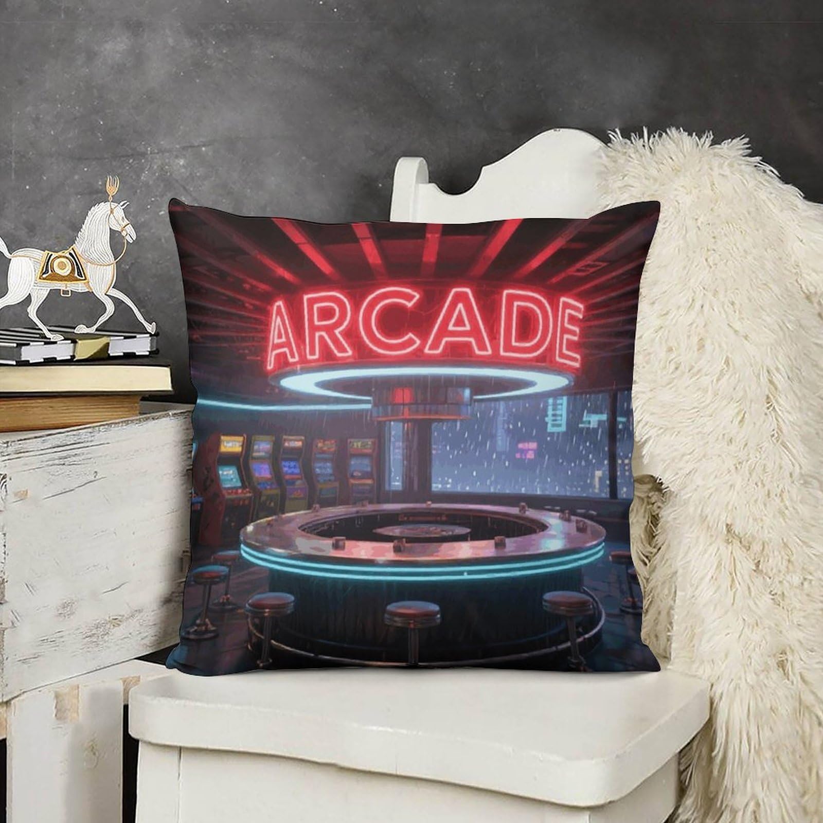 FodPand Boho Farmhouse Neon Arcade Pillow Covers with Hidden Zipper 16x16 Soft Plush Cushion Cover Decorative Throw Pillow Cases for Couch Bed Sofa Living Room Indoor Outdoor Home Decor