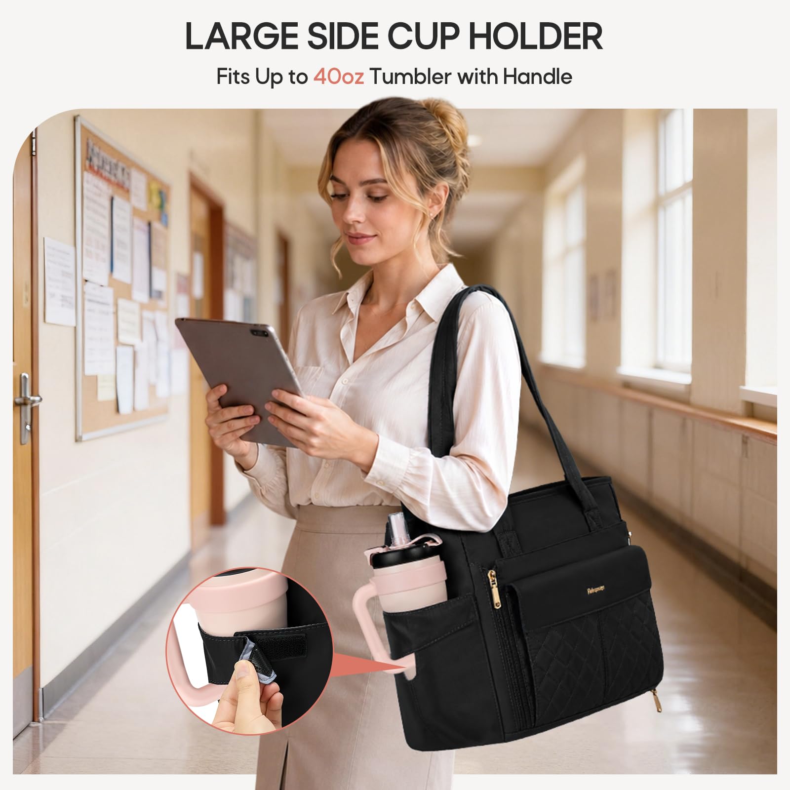 RAINSMORE Borsa da Lavoro Donna con Scomparto Termico per Pranzo | Borsa Porta PC 15,6 Pollici Grande Capacità, Borsa Insegnante Impermeabile per Ufficio, Scuola, Università e Viaggio