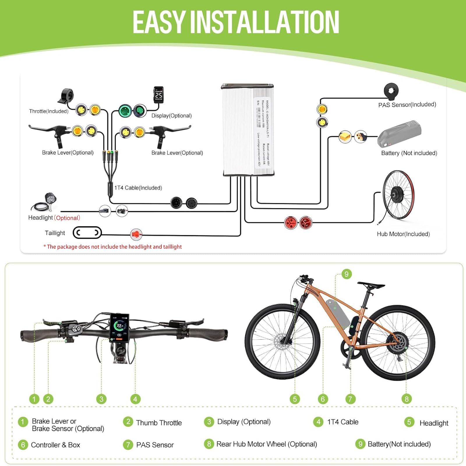 BAFANG 48V-75O G0900 Kit de Conversión para Bicicleta Eléctrica - 26" 27.5" 28" 29" 700C 48V Motor Trasero con Engranajes, Batería, Pantalla LCD y Sensor Pas, Kit Ebike H640