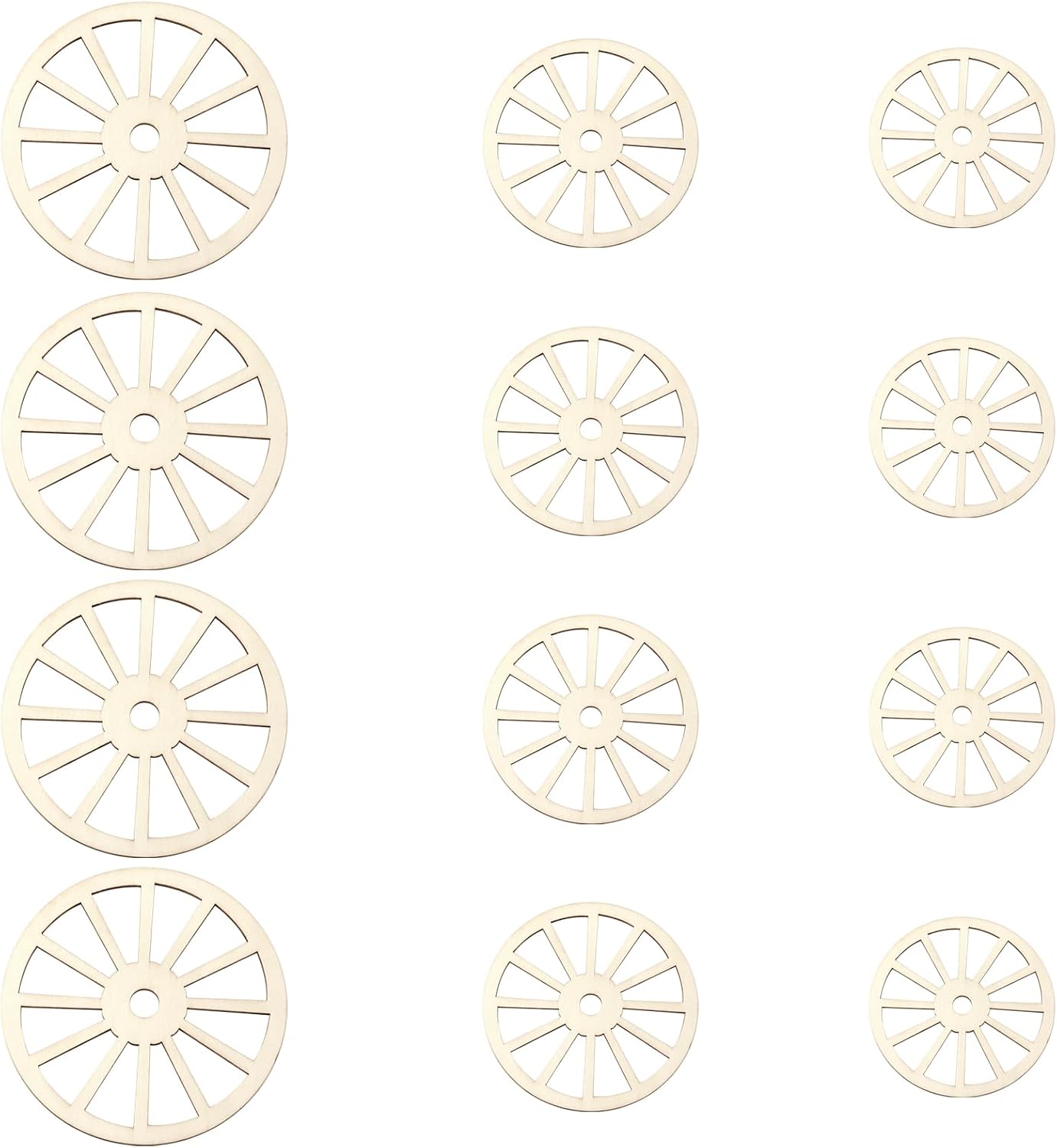 12Pcs Mini Wooden Wagon Wheel for Crafts, Natural Wooden, 3/4/5inch