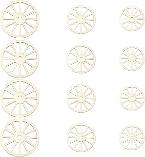 12Pcs Mini Wooden Wagon Wheel for Crafts, 3 Sizes Unfinished Wood Wheels, Blank Wagon Wheel Decor, Natural Wooden Cutout for DIY Project Painting Drawing Home Party Decoration