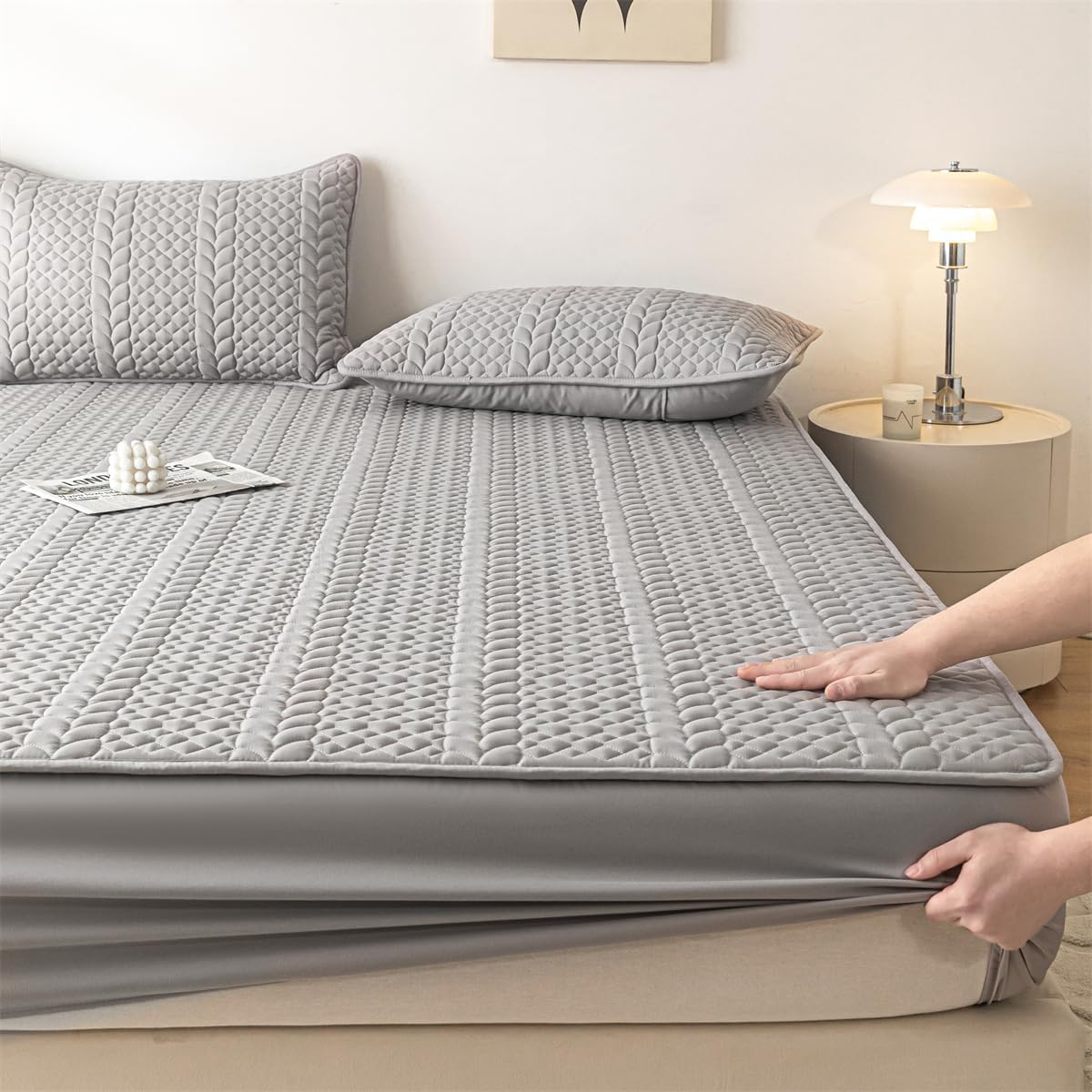 Waterproof Mattress Protector, Noiseless Mattress Pad with Deep Pocket 11" Depth, Soft Breathable Bed Mattress Cover Washable for Home, Bedroom, Hotel (Light Gray,Queen 60"x80")