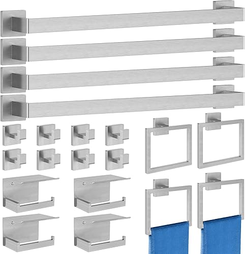 Miniatura 8 de Juego de 20 piezas de accesorios de baño negro mate, juego de toallas de baño de 24 pulgadas, toalleros de acero inoxidable para baño montado en la