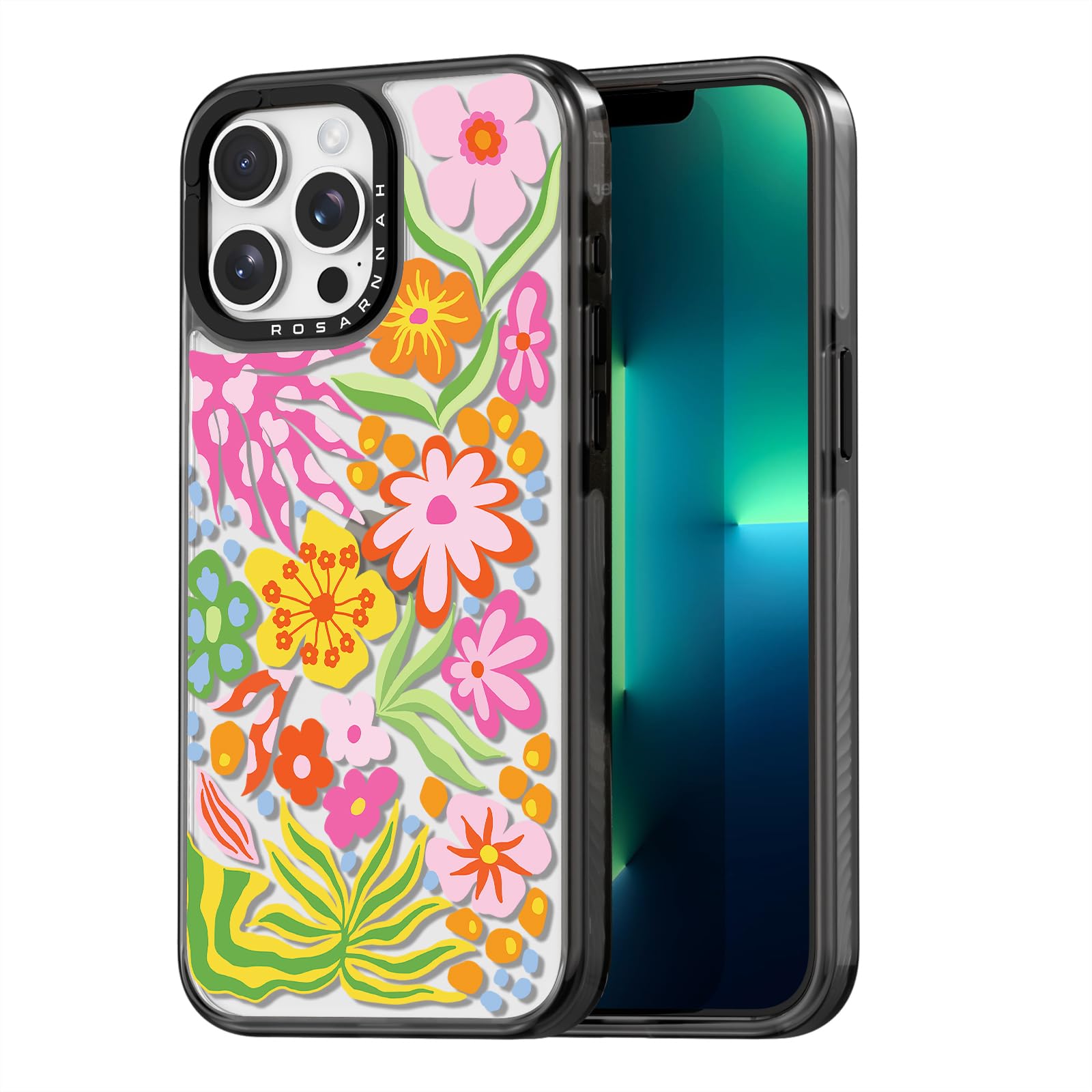Rosarnnah Compatible for iPhone 13 Pro Case Cute Aesthetic - Durable Shockproof 6.6 ft Drop Impact Phone Case Cover with Funny Fashion Passion Flower
