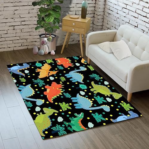 Alfombras de dinosaurios negros encantadoras para niños, alfombras de dinosaurio negro para niños con bonitos patrones de animales, alfombras de