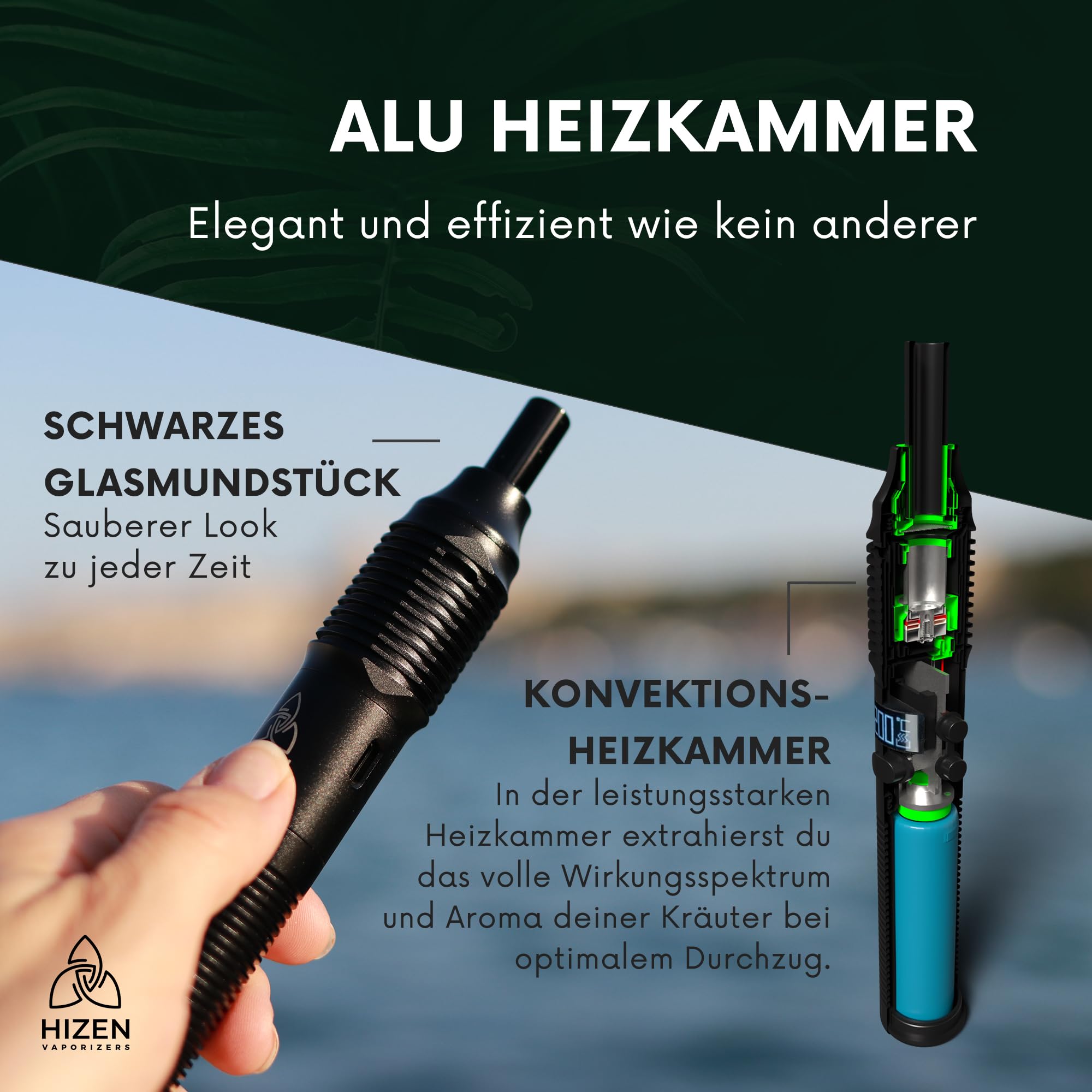 HIZEN Vaporizer Stilus Pro Konvektion + Ladeset - Verdampfer für Kräuter mit austauschbarem Akku, USB-C Kräuterverdampfer, Aluminium Gehäuse, Display, modular erweiterbar - nikotinfrei