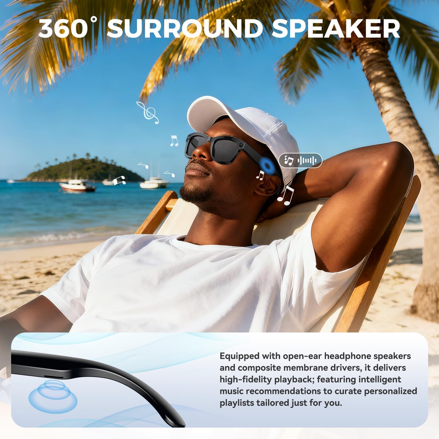 AI Smart Glasses with Camera, 1080P Video Recording Sunglasses, ENC Noise Reduction, Wireless Music & Calls, Real Time Translation, Open-Ear Audio for Travel, Meetings & Vlogging