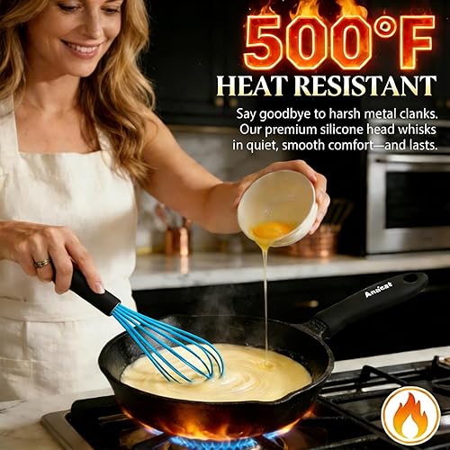 Vista 4 de Anaeat Batidor de globo de silicona, perfecto para utensilios de cocina antiadherentes, batidora de leche y huevos, batidor de cocina resistente al