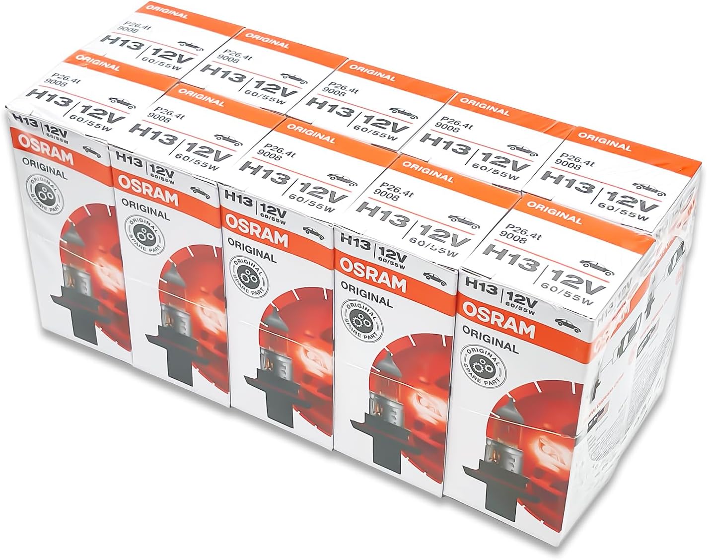 H13 9008 DOT Original Standard Halogen Bulb 12V 60/55W 3800K P26.4t / Pack of 10