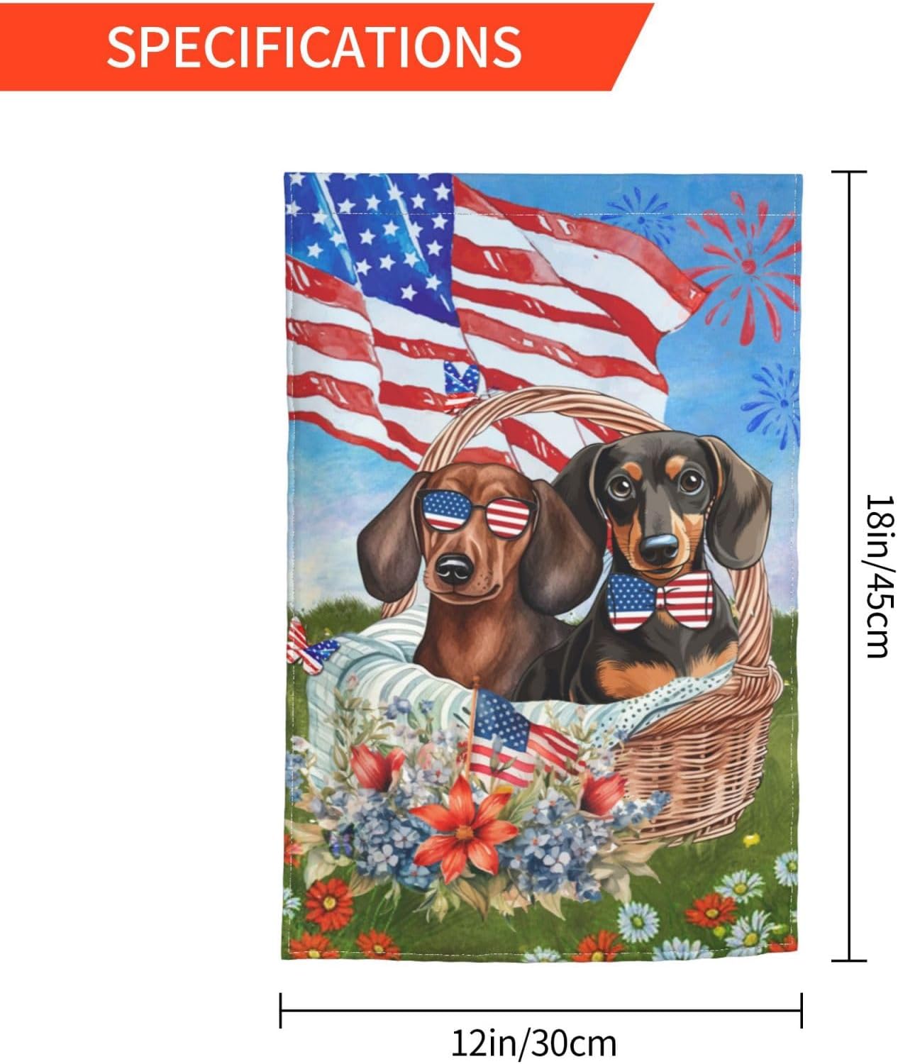 Patriotic American Flag Dachshund Dog 4th Of July Flowers Garden Flag 12x18 Inch Double Sided Vertical Decoration Yard Small Flag For Outside Holiday Seasonal Outdoor - Image 6
