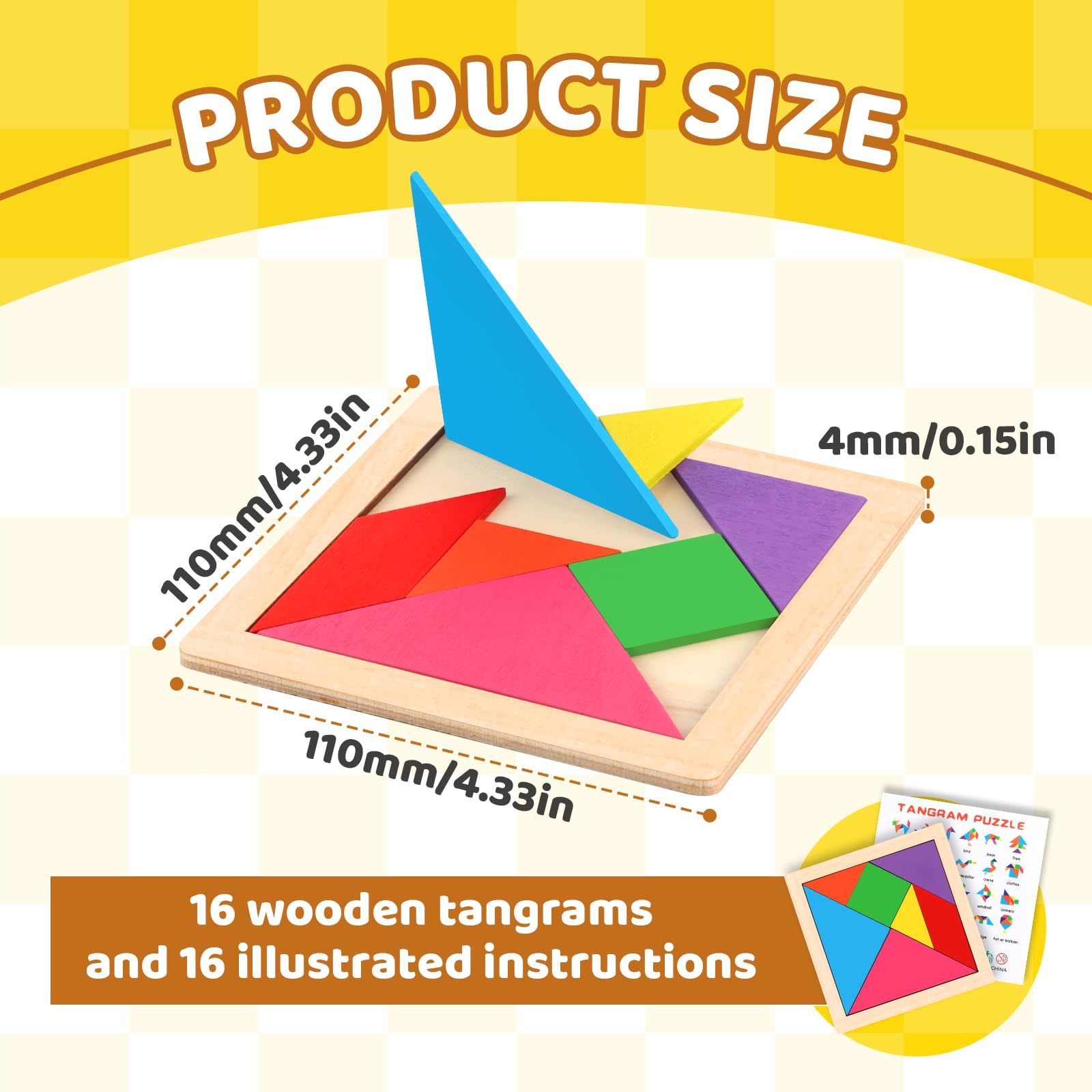 16 Gioco Tangram in legno per bambini, Tangram Jigsaw Puzzle in Legno, Divertenti Giocattoli Educativi Rompicapo di Apprendimento