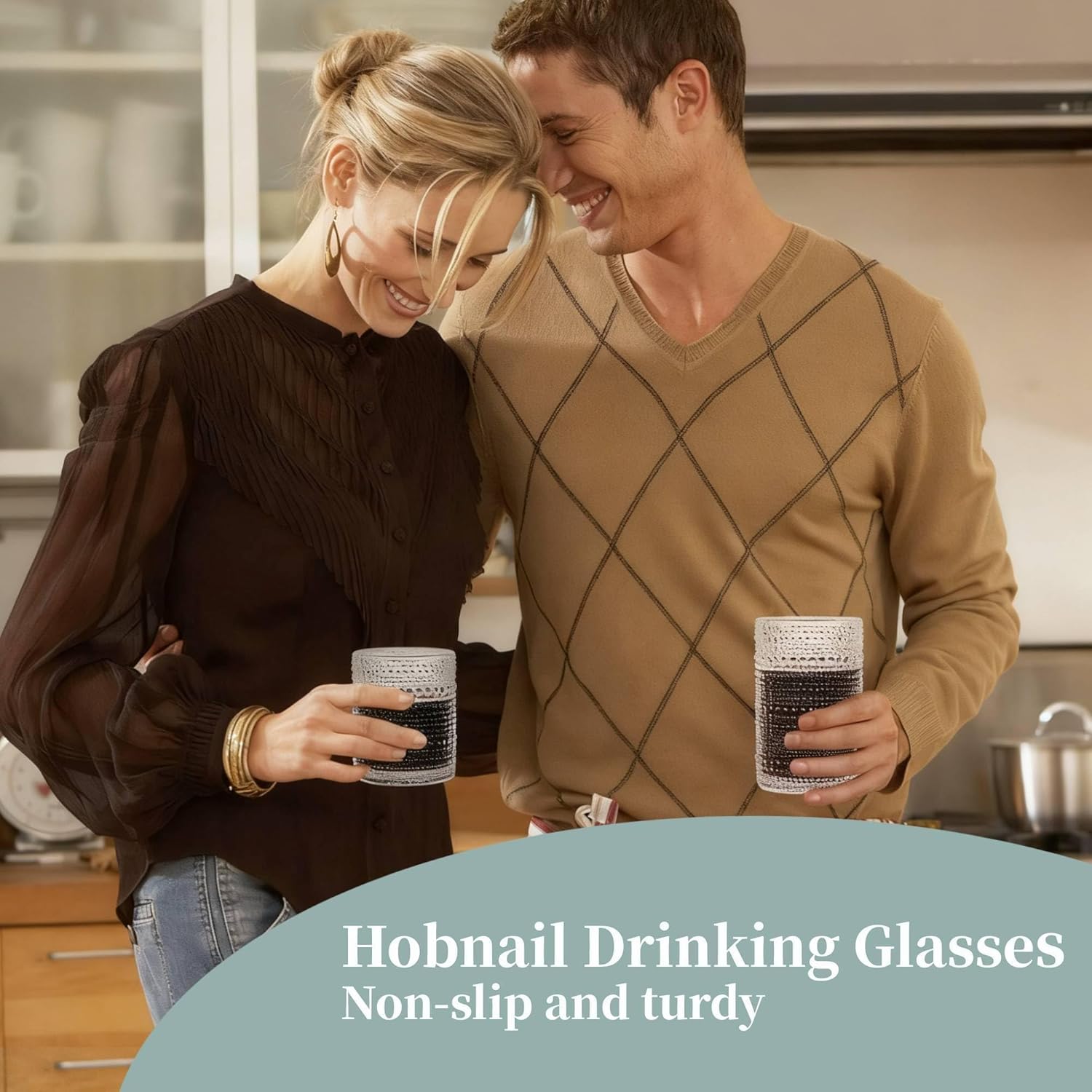 Vintage Hobnail Drinking Glasses Set of 8,15 oz Highball Glasses & 12 oz Cocktail Glasses,Drinkware Kitchen Glasses for Cocktail, Iced Coffee, Beer, Ice Tea, Wine, Whiskey, Water - Image 4