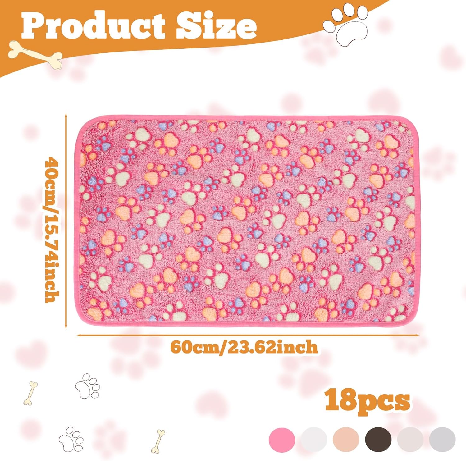 18 Pcs Dog Blankets for Small Dogs Washable Soft Fluffy Fleece Puppy Blankets for Pets Cute Paw Printed Throw for Indoor Cats Kitten Crate (Camel, White, Pink, Gray, Yellow, Dark Gray, 23 X 16 Inch) - Image 3