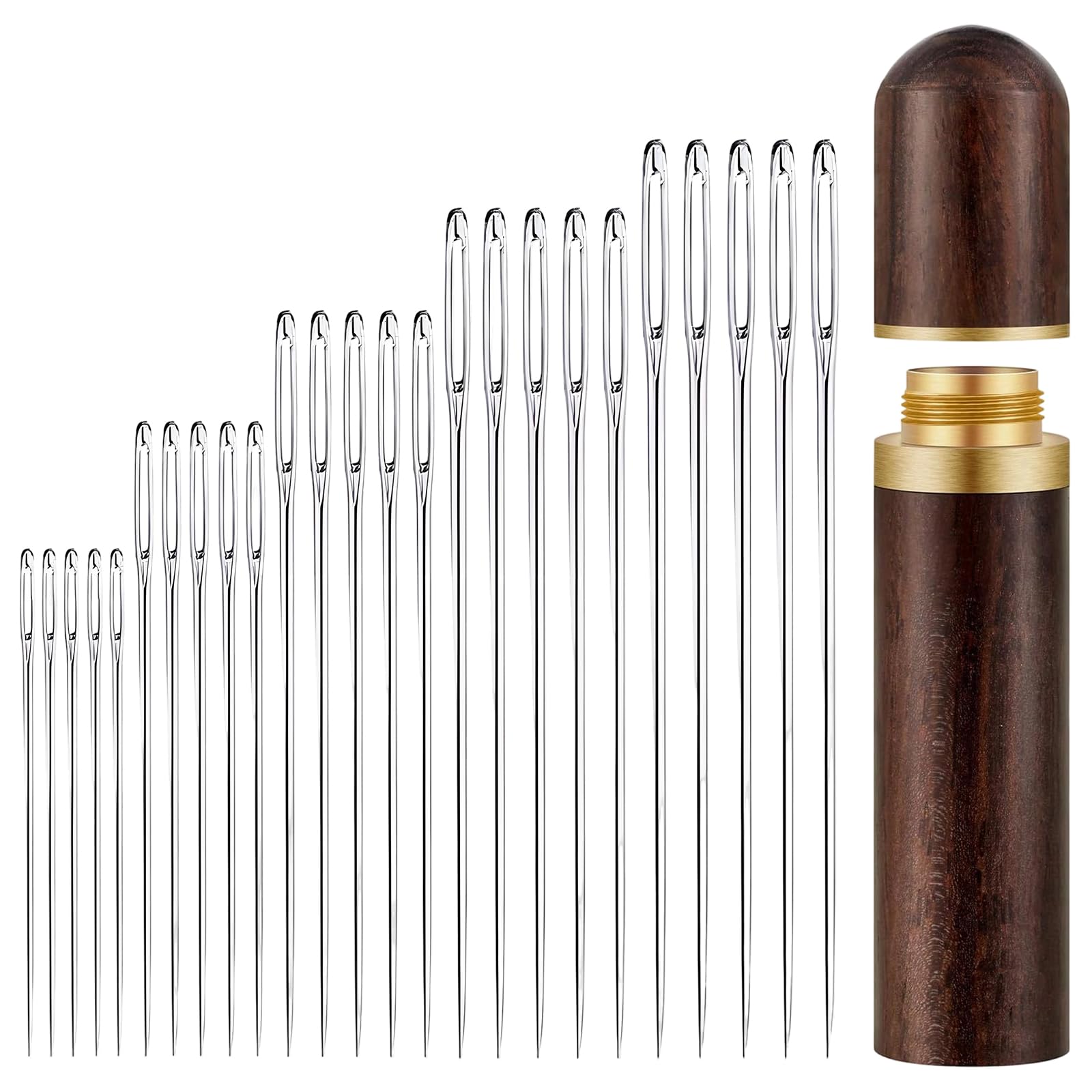 25Pcs Self-Threading Embroidery Needles, Sewing Needles Large Eye, 5 Size Stainless Steel Sewing Needle for Hand DIY