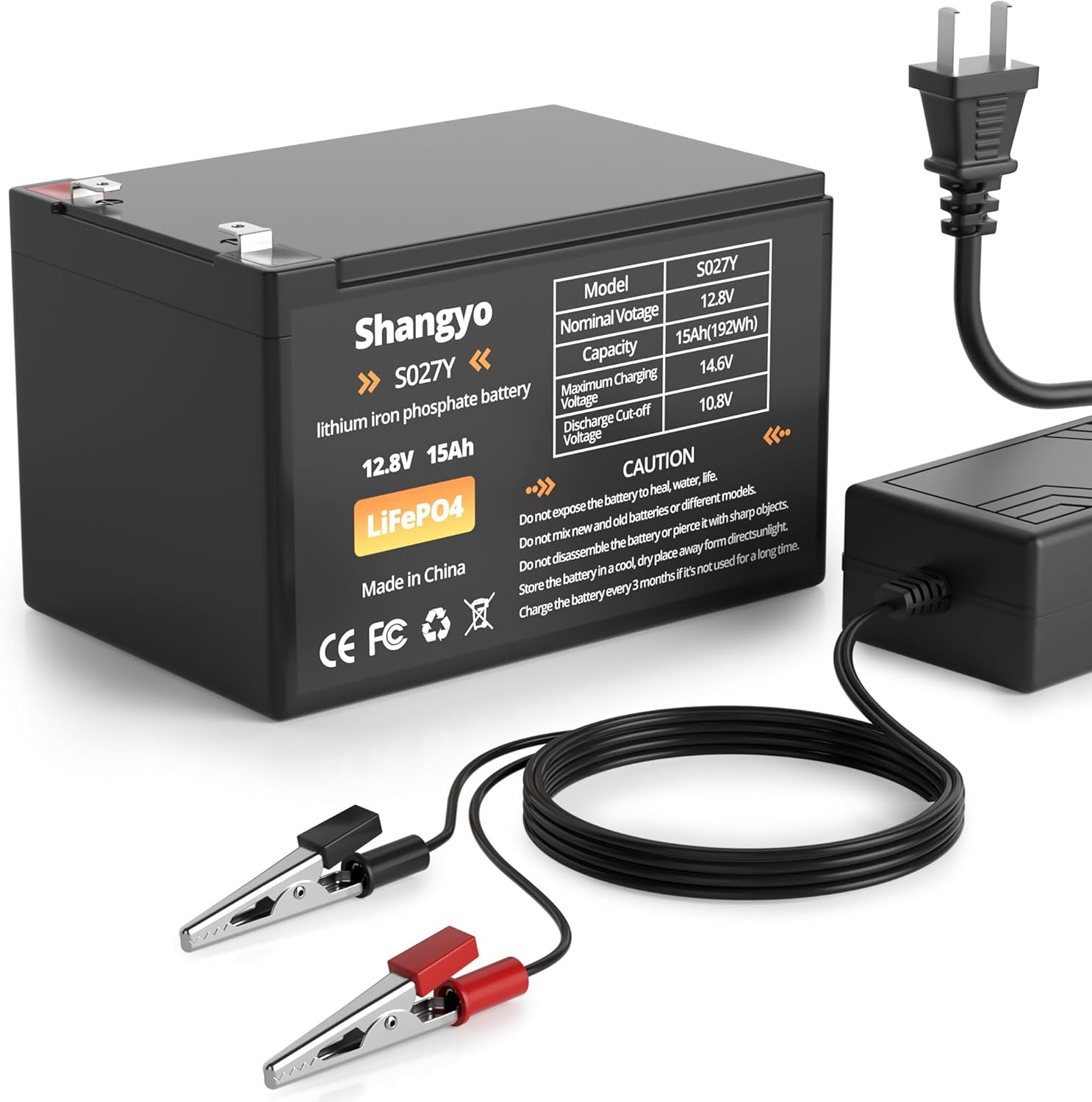 12V 15Ah Lithium Battery, Up to 4000+ Cycles Rechargeable Batteries with Charger, LiFePO4 Deep Cycle, 12.8 Volt Battery for Trolling Motor/Solar&Wind Power/Golf Cart/RV/Fish Finder/Lighting and More