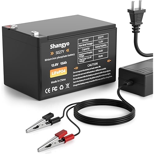 12V 15Ah Lithium Battery, Up to 4000+ Cycles Rechargeable Batteries with Charger, LiFePO4 Deep Cycle, 12.8 Volt Battery for Trolling Motor/Solar&Wind Power/Golf Cart/RV/Fish Finder/Lighting and More