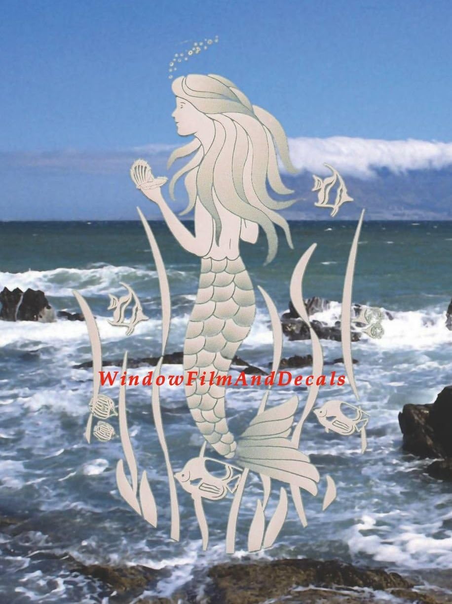 Mermaid Oval Static Cling Window Decal - Clear w/White Elements (15 x 23)