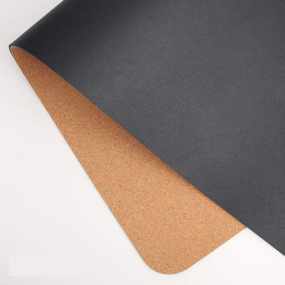 Pu Mouse Pad, Pu Leather Desk Mouse Mat, Large Size Desk Pad, Office Desk Mat, Pu Cork Mouse Pad Double Side, Non-Slip Waterproof for Office and Home,Black,800 * 400 * 2Mm