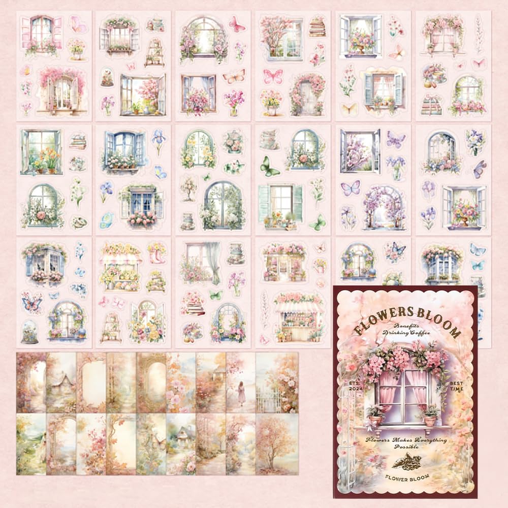 Mioyoow Pink Scrapbook Stickers, 54Pcs Garden Landscape Stickers Pre-Cut Journaling Sticker Book For Scrapbooking Diy Crafts Journaling Ephemera