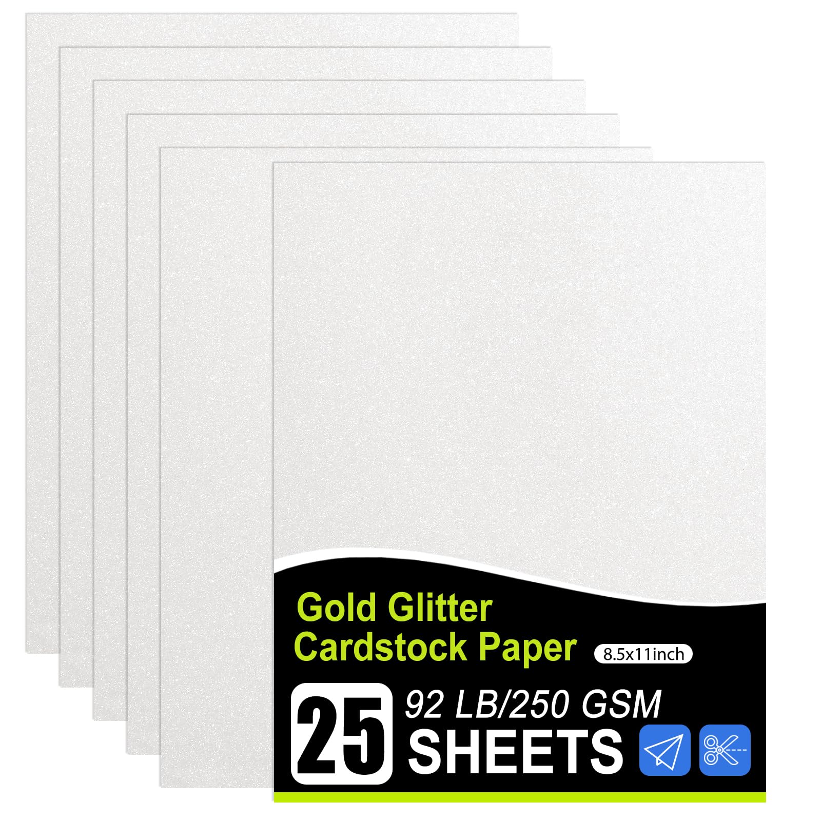 OcePor Glitter Cardstock, 25 Sheets White Cardstock, Glitter Paper for Cricut, Crafts and DIY, 8.5”x11”Shimmer cardstock for Birthday, Wedding Party