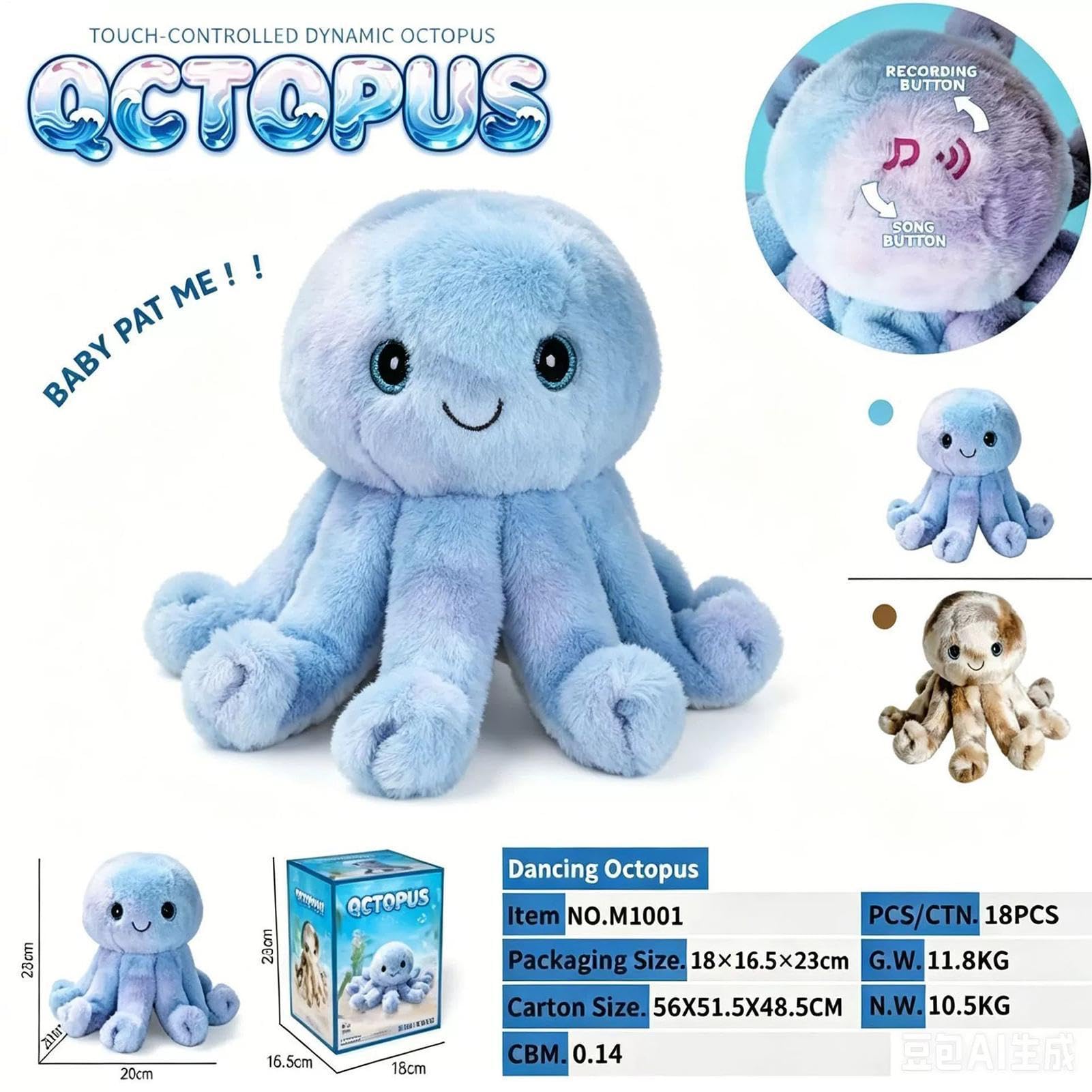 Peluche Musical Interactivo Pulpo Abrazable Y Lindo Con Grabación De Voz | Figuras de Juguete Peluche Interactivas para Niños Niñas Navidad Cumpleaños, Desarrolla la Coordinación Mano-