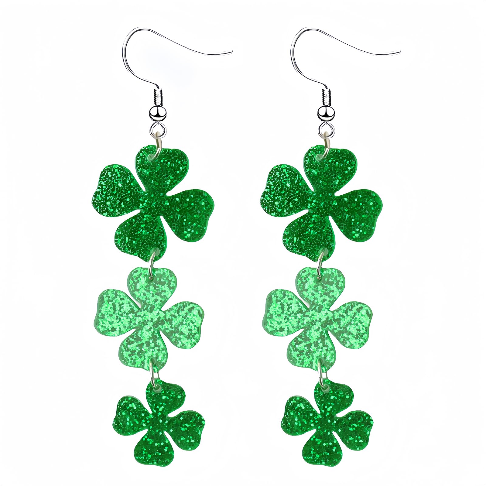 SNUGFXSt. Patrick's Day Earrings for Women Girls,Irish Shamrock Acrylic Dangle Earrings, Green Hat Clover Horseshoe Drop Earrings for Irish Festival Gift