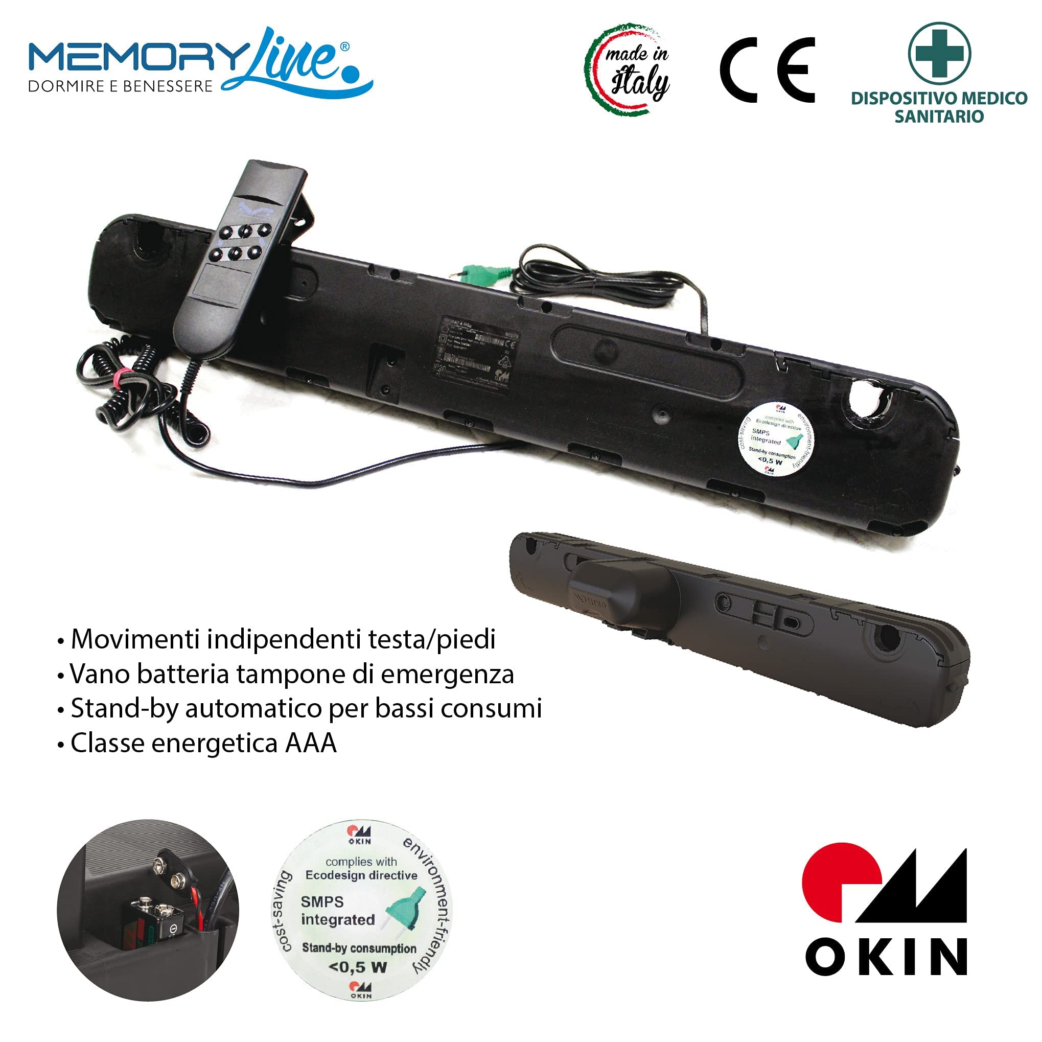 MEMORYLINE Super Offerta - ROYAL Rete elettrica motorizzata matrimoniale (doppia singola) con regolatori ergonomici, due motori doppi OKIN. RILASCIO DISPOSITIVO MEDICO