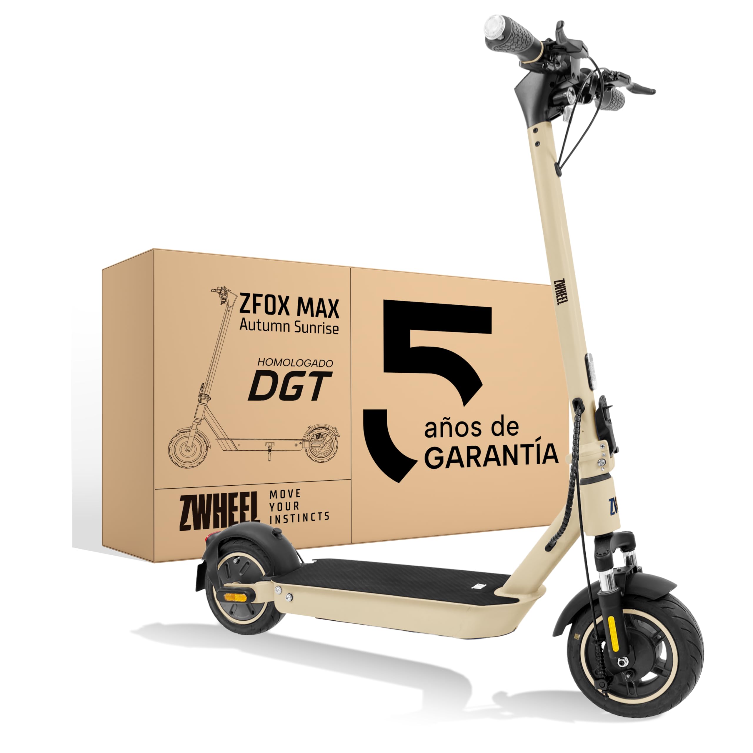 ZWHEEL ZFOX MAX | Patinete Eléctrico Adultos Homologado DGT - 800W MAX, 50km Autonomía, IP54 Resistencia al Agua, Ruedas 10" - Llave NFC, Intermitentes, Doble Suspensión, Frenos AER