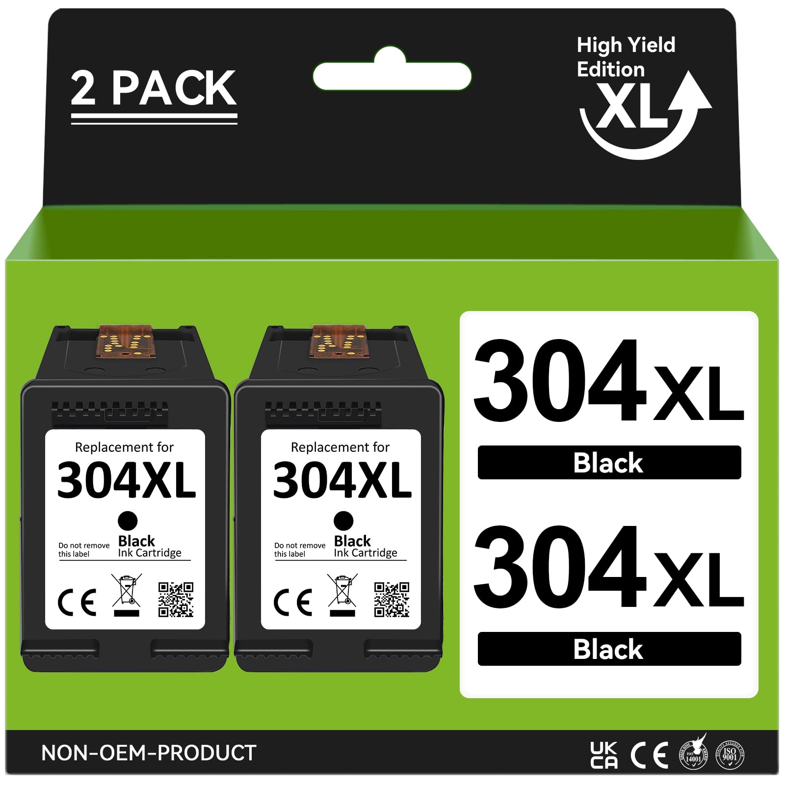 APEXCOLOR 304 wkłady do drukarki, 304 XL, czarne, kompatybilne z HP 304 kartridże do drukarki, czarne, do Deskjet 3750 2630 2620 2622 3720 3730 3760 3762 Envy 5000 5010 5020 5030 5032 (2 czarne) (