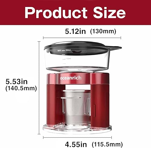 Miniatura 8 de oceanrich -Plus 1 taza mini cafetera, máquina automática de goteo manual con filtro de acero inoxidable, depósito de agua de 8.8 onzas, diseño
