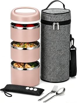 Lille Home Stainless Steel Lunch Box, Stackable 3-Tier, 1380ml